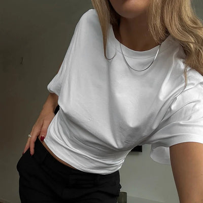 Women's cotton t-shirt summer 2025 baggy crop top French style elegant blouses Sense of design Short sleeve tee casual y25tp031