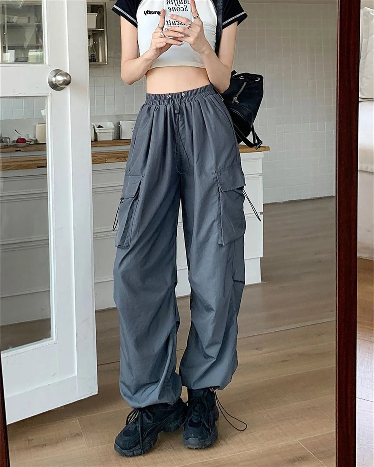 Pockets Cargo Pants Women Outdoors High Waist Cool Outwear Baggy Tactical Trouser Fashion Hip Hop Joggers Trousers Female Pants