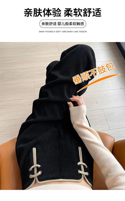 Women's Wide-leg Pants Autumn Winter Trousers New Chinese Style Folding High Waist Drooping Casual