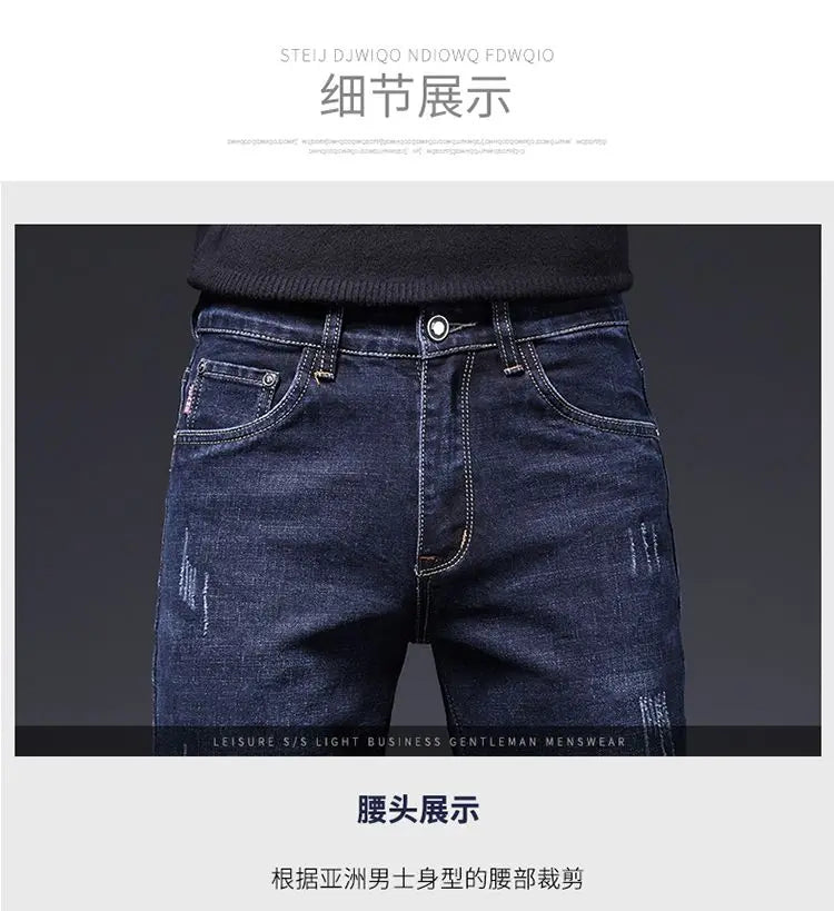 2025 New in Men's Stretch Jeans Straight Fit Denim Pants Male Formal Classic Blue Business Casual Regular Autumn Cowboy Trouser