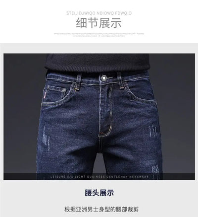 2025 New in Men's Stretch Jeans Straight Fit Denim Pants Male Formal Classic Blue Business Casual Regular Autumn Cowboy Trouser