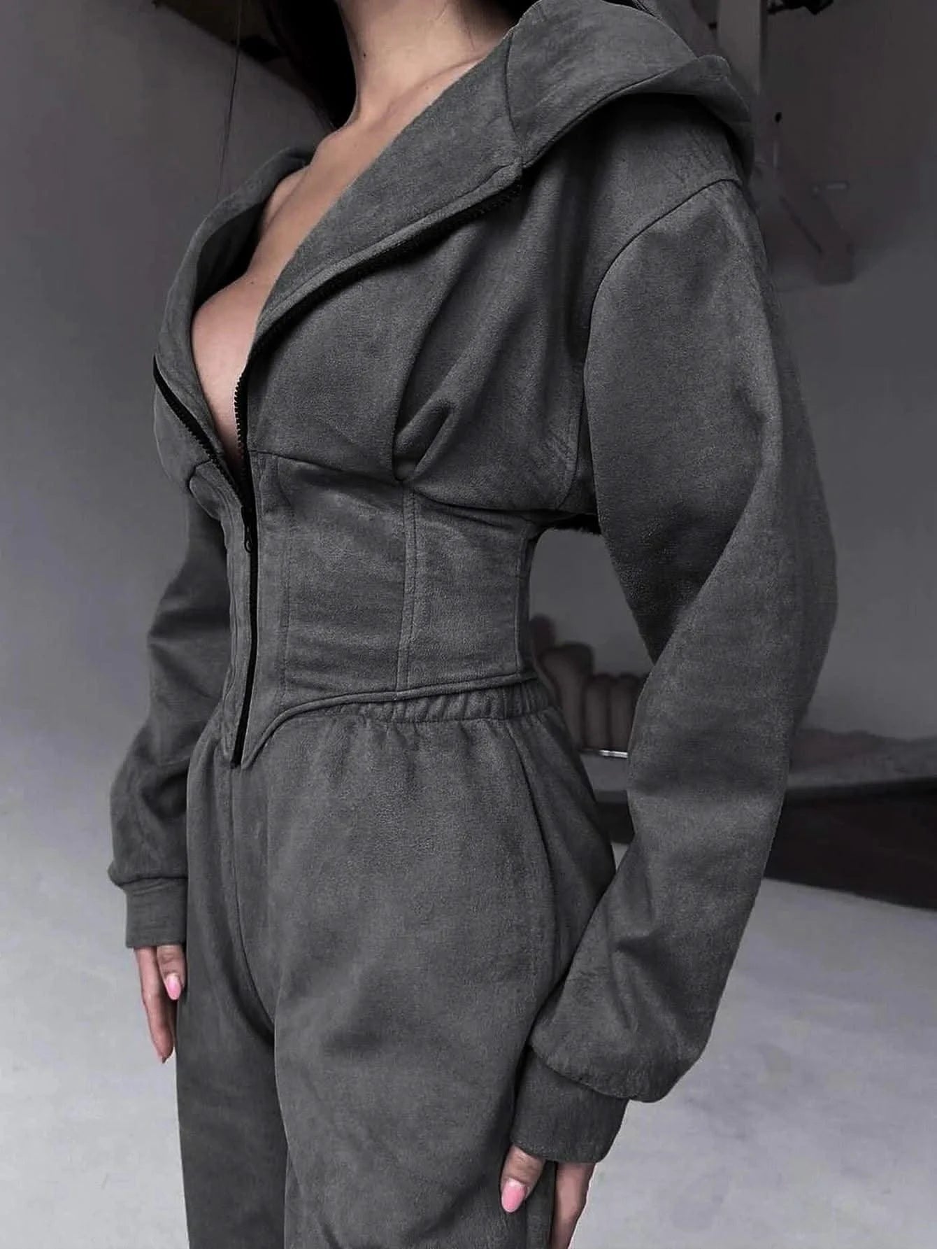 Sports leisure women's clothing hooded sweatshirt with zipper waistband Fashionable long-sleeved women's hooded sweatshirt