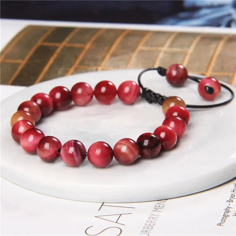 Garnets Stone Beads Bracelets Fashion Adjustable Braided Rope Bracelets Bangles Men Women Yoga Healing Balance Bracelets Jewelry