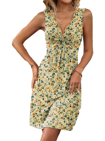 Women's Spring Deep V Neck Sleeveless Floral Sundresses with Pockets Flowy Summer Dresses for Women 2025