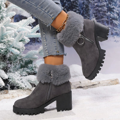 Women's Boots Winter for Ankle Rubber Outsole Warm Cotton Leather Fur Integrated Boots Botas Mujer Platform Ankle Boots Elegant