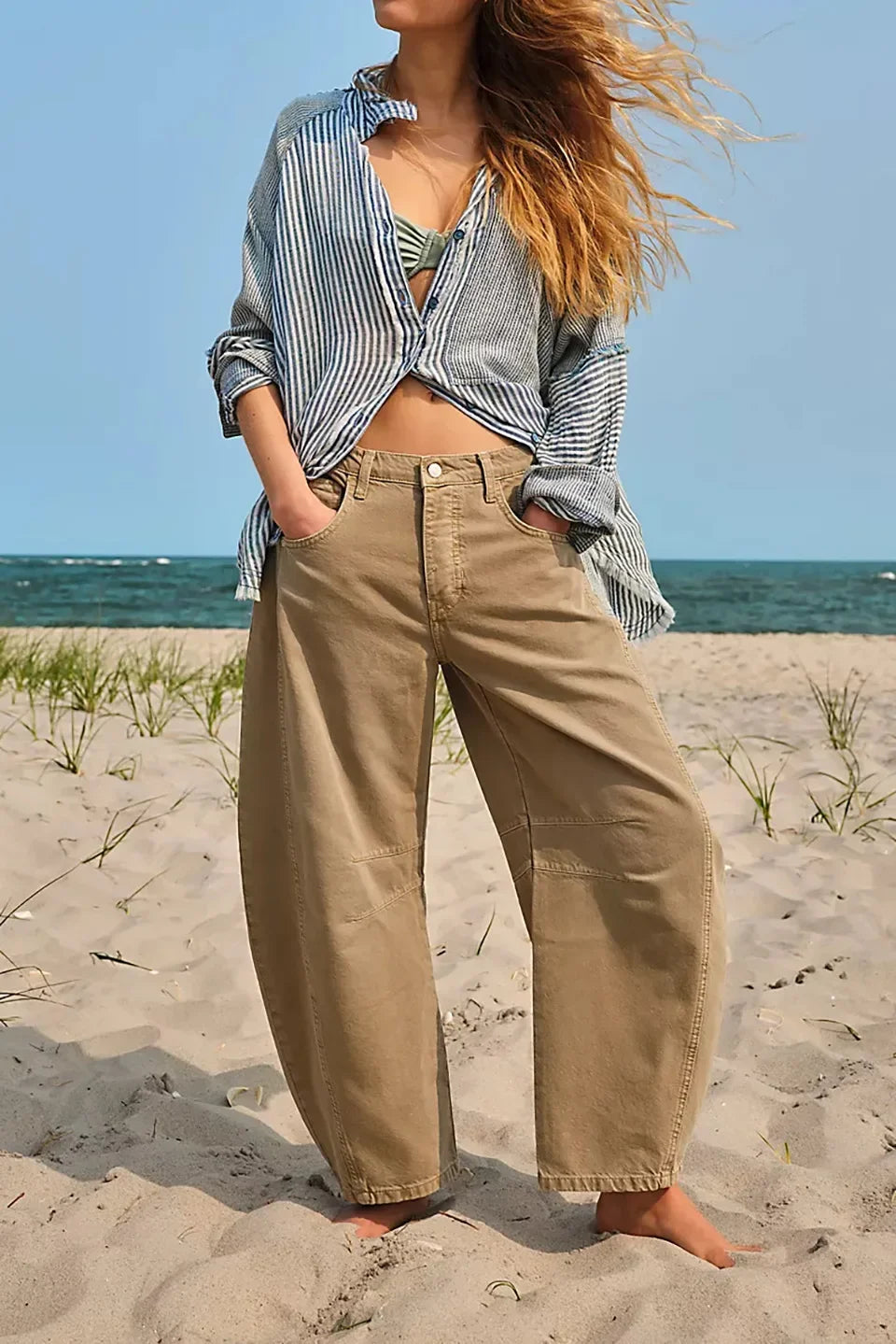 Midiross High Stretch Mid-Rise Barrel Jeans Fashion wide Leg Shape Women Casual Baggy Mid Waist Denim Jeans