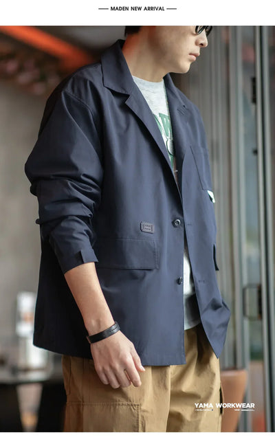 Maden Mountain Style Outdoor Multi-Pocket Suit Jacket Cityboy Flat Lapel Casual Versatile Coat Men's Blazer Spring And Autumn