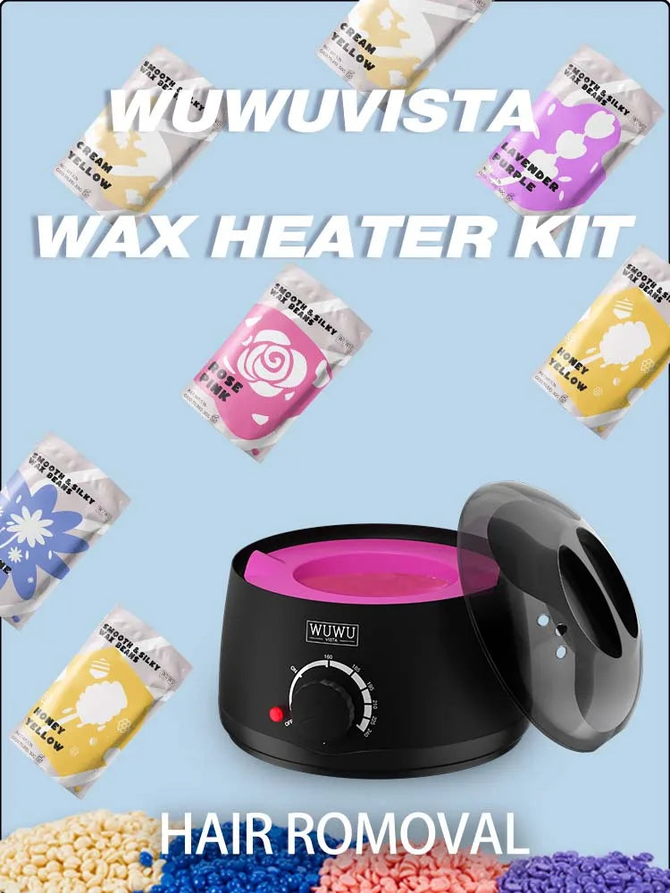 Waxing Kit UK Plug(11 items) WUWUVISTA Hair Removal Wax Kit Wax Melt Warmer Waxing Beads Face/Brazilian/Full Body/Bikini