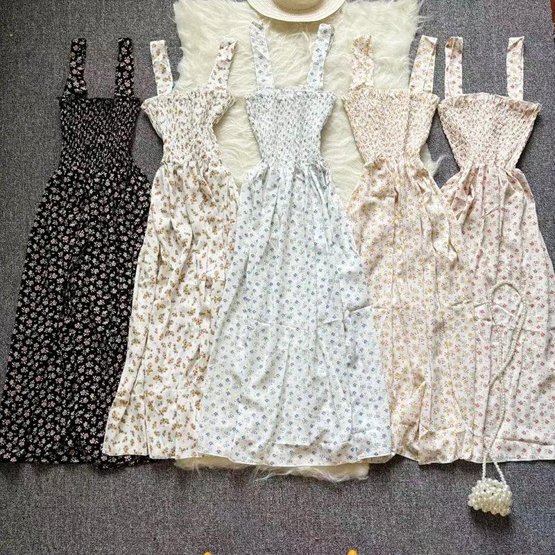Summer Chiffon Camisole Sleeveless Dress Women Midi Dresses Fashion Elastic Waist Casual Spaghetti Strap Dresses Vestidos Girls