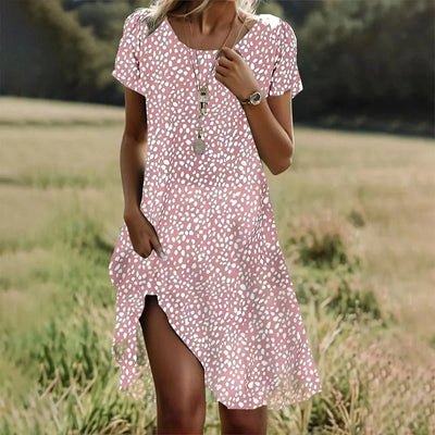 Bohemian Dresses For Women New V Neck Short Sleeve Flower Printed Beach Holiday Dress Women Midi Dresses Swing Sundress