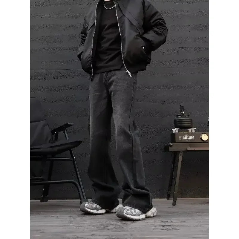 Washed Old Black and Gray Jeans Men's Trendy Brand Loose Straight-tipped Trousers Mens Jeans for Man Clothes Top Shorts Jorts