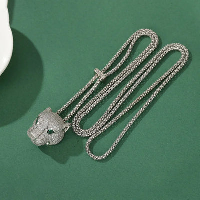 Designer Collection Fashion Luxurious Bracelet Long Necklace Men Women Lady Inlay Full Zircon Leopard Head Pendant Double Chain