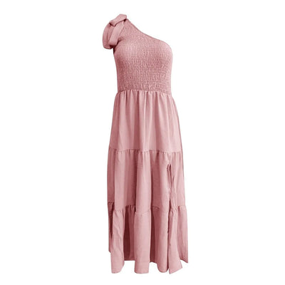 Elegant Dresses For Women Women'S Summer Casual One Shoulder Sleeveless Smocked Elastic Waist Tiered Midi Dress платье