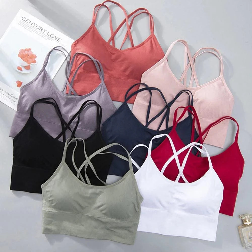Women Strappy Sports Bras Padded Fitness Yoga Vest