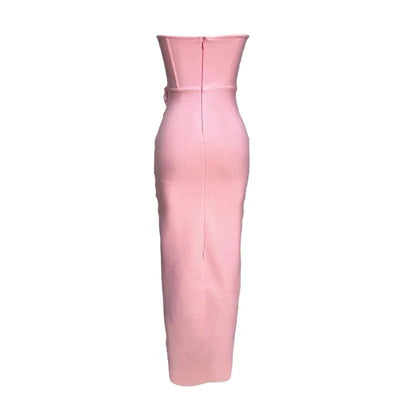 Pink Red Color Women Sexy Strapless Off the Shoulder Florals Bodycon Long Bandage Dress Celebrate Fashion Evening Party Outfit