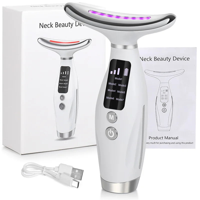 7 Color Facial Neck Massager EMS Micro-current Neck Face Beauty Device for Enhanced Face Neck and Shoulder Care with Vibrating