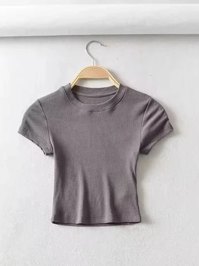 Women's crew neck short-sleeved T-shirt, stretch bodice sexy, summer