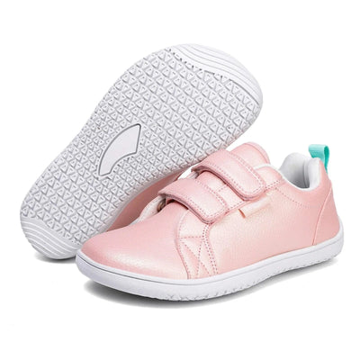 Kids Lightweight Hook Loop Artificial Leather Walking Shoes | Boys Girls Wide Toe Minimalist Fashion Flat Sneakers