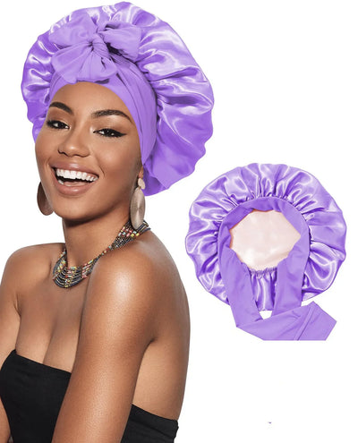 Silk Bonnet for Sleeping Women Satin Bonnet Double Layer Satin Lined Hair Bonnet with Tie Band Curly Hair