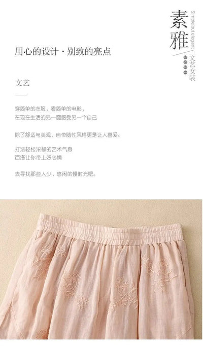 Cotton and Linen Harem Women Summer Vintage Embroidery Lightweight Breathable Lantern Pants