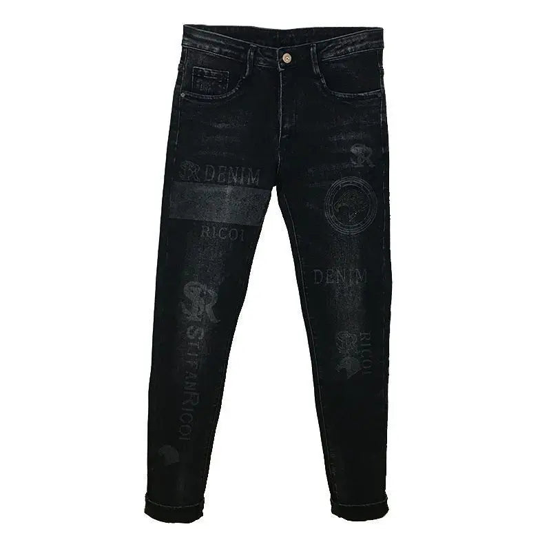 Fashion Original Luxury Boyfriend Black Harajuku Stretch Designer Eagle Printed Cowboy Graphic Jeans for Men Denim Trousers Male