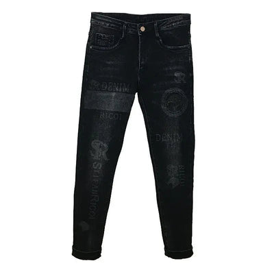 Fashion Original Luxury Boyfriend Black Harajuku Stretch Designer Eagle Printed Cowboy Graphic Jeans for Men Denim Trousers Male