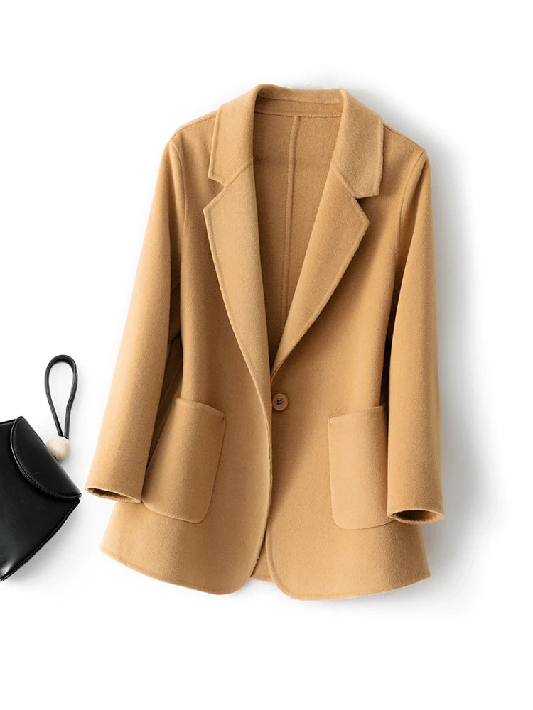 2023 New Women's Coat Pure Wool Plaids and Tweedst Fashion Camel Women's Coat Elegant Trench Coat
