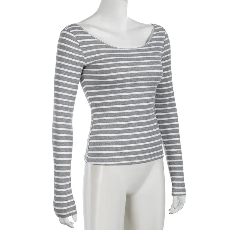 Sexy Slash Neck Knitted Smock Women Vintage Slim Thin Long Sleeve All-match Femme Clothing Aesthetic Streetwear Tops