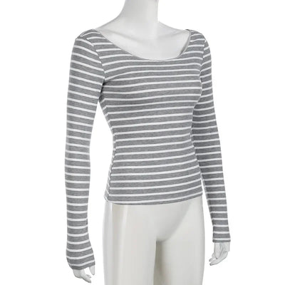 Sexy Slash Neck Knitted Smock Women Vintage Slim Thin Long Sleeve All-match Femme Clothing Aesthetic Streetwear Tops