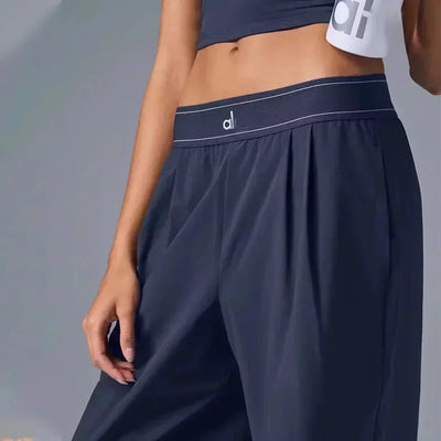 High-waisted wide-legged trousers women summer yoga trousers drape loose straight trousers thin elastic casual versatile