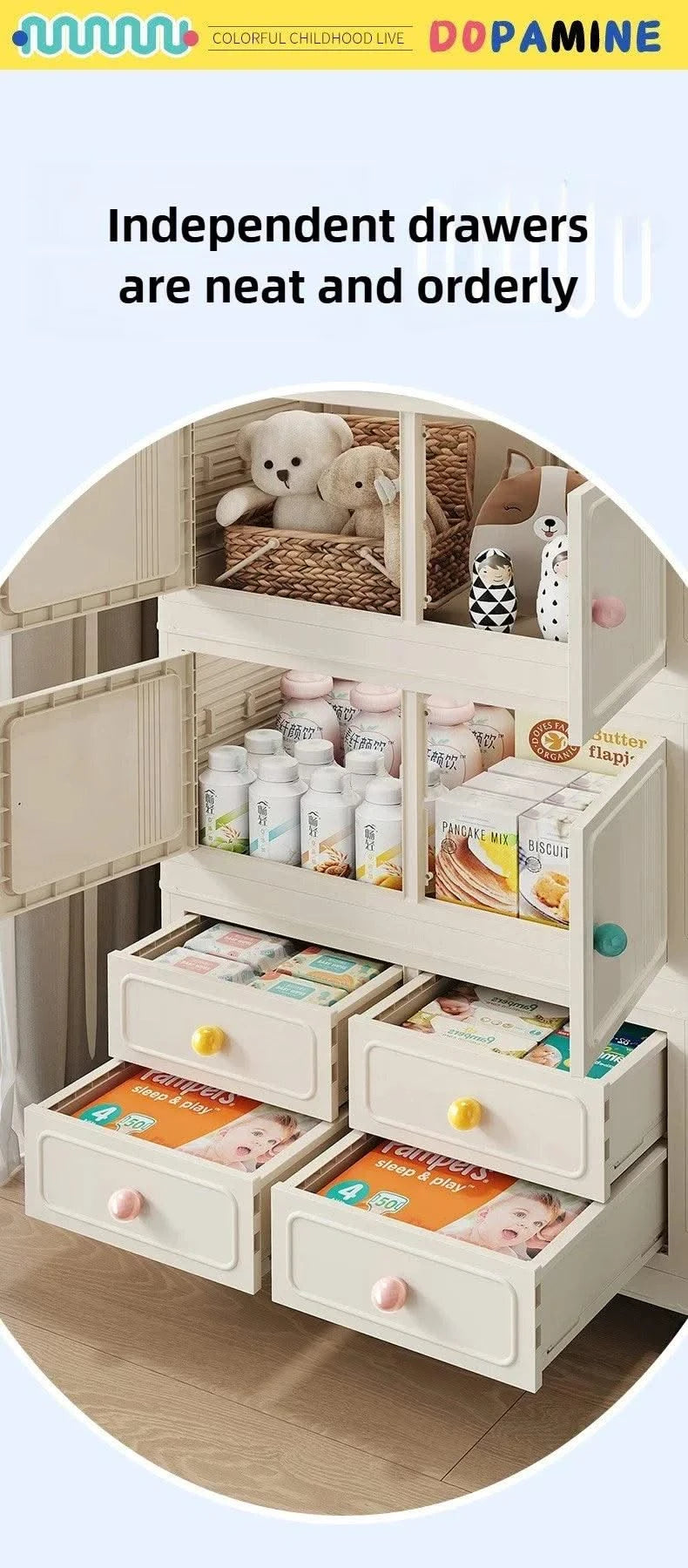 Home bedroom, children's storage cabinet, multi-layer snack cabinet, multifunctional large capacity dust-proof storage box
