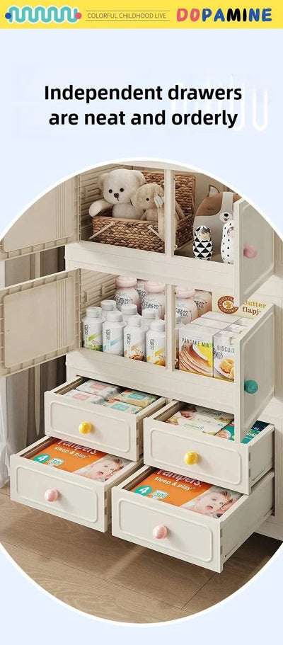 Home bedroom, children's storage cabinet, multi-layer snack cabinet, multifunctional large capacity dust-proof storage box