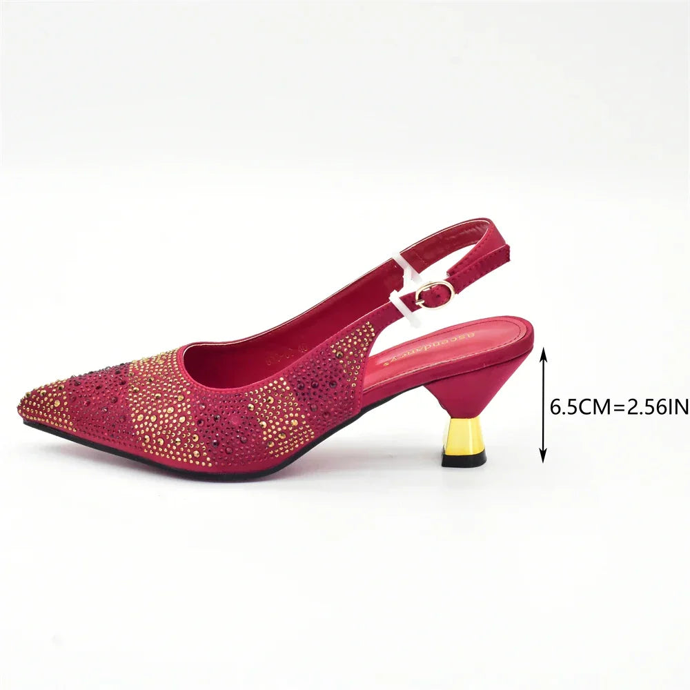 African Shoe and Bags Set for Wedding Women Shoes and Bags To Match Set with Rhinestone Italy Lady Pumps Women Shoes Luxury