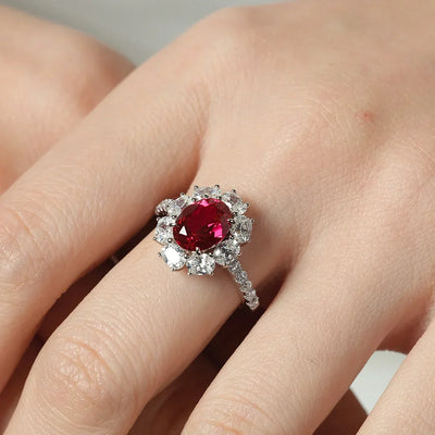Luxury 2 CT 5A Lab Grown Ruby Ring For Women 925 Sterling Silver 18k Gold Plated Wedding