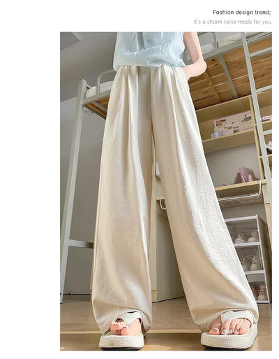 Women Wide leg Pants Spring Summer Elastic Waist Stright Long Loose pants Casual Female Solid Soft Pants Trousers