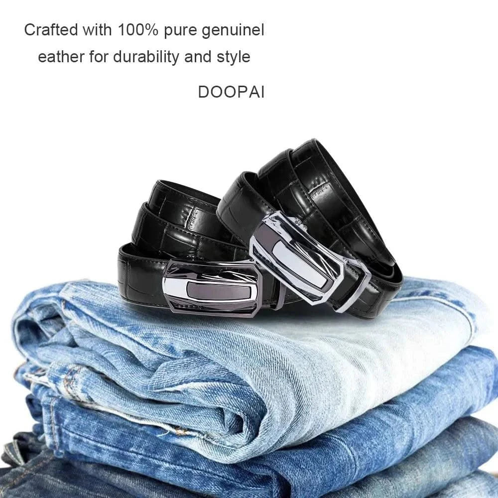 Men Belts Leather Automatic Alloy Buckle Belts