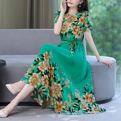 New Fashion 2024 Print Summer Dresses For Women Short Sleeve O-Neck Elegant Summer Dress Woman Clothing