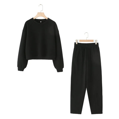 Tracksuits Set Woman 2024 Winter Cotton Solid Women's Suits Wide Baggy Pants Sportswear Women Sweater 2 Piece Set Women Outfits