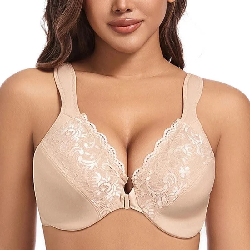 Front Closure Minimizer Bra for Womens Lace Floral Unlined Support Mesh Underwire Female Plunge Lingerie M L XL 3XL 4XL 5XL