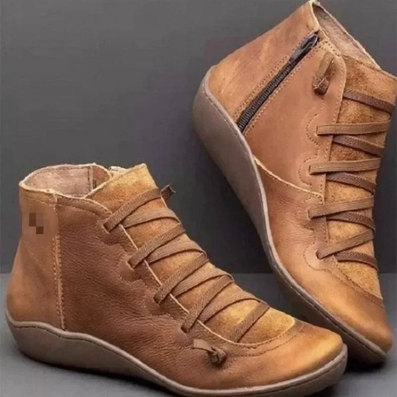 Snow Boots  Women Winter Genuine leather Ankle Spring flat Shoes woman Short Vintage Boots With Fur 2024 for women lace up boots