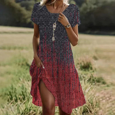 Summer Bohemian Dresses For Women V Neck Short Sleeve Flower Printed Beach Holiday Dress Women Maxi Dresses Boho
