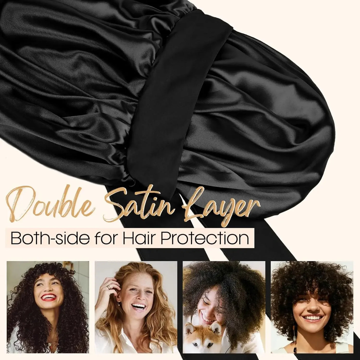 Silk Bonnet for Sleeping Women Satin Bonnet Double Layer Satin Lined Hair Bonnet with Tie Band Curly Hair