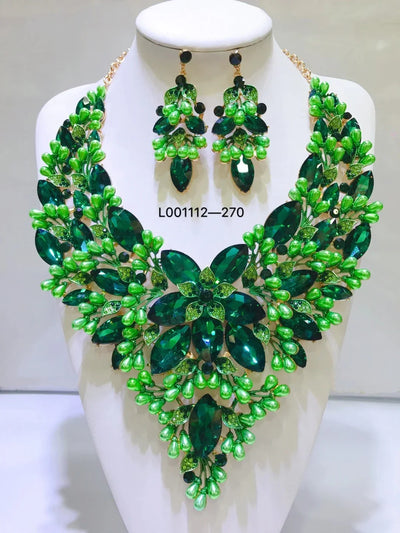 Women Luxury Necklaces Set Wedding Delicate Fashion Jewelery Set Crystal Rhinestone Earrings Jewelry Sets