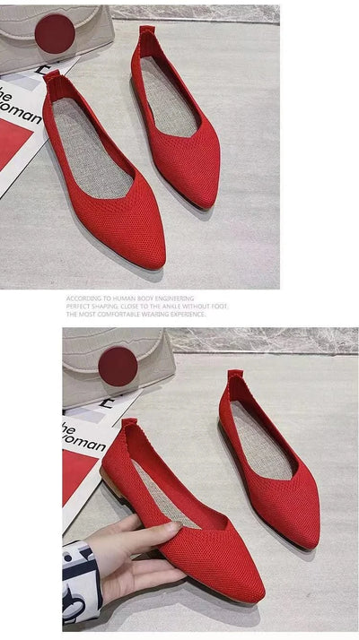 Women's Ballet Casual Shoes Slip-on Flats Knitting Ballerina Pointe Shoes
