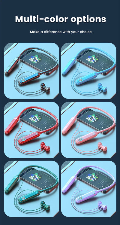 Wireless Earphones 5.3 Neckband Headphones Gaming LED Display Stereo Sports Headset Halter Waterproof Magnetic Earbuds