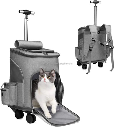 Folding Travel Pet Trolley Carrier with Wheels for Cat Dog Backpack Carriage Airline Approved Pet Trolley Carrier with Wheels