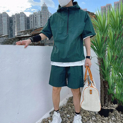 Summer Sweatsuit Sets Men Casual Hoodie T-shirt Short Sleeve Quick Dry Shorts Sports Suits Summer Outdoor Thin Cool Workwear Set