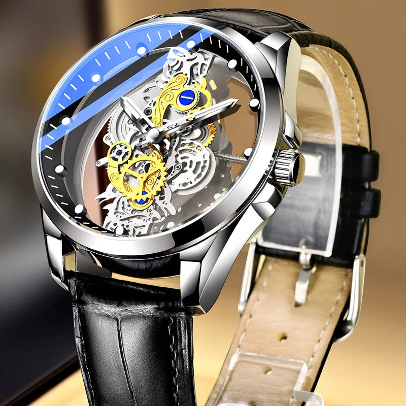 High-end Business Watch for Men's Watch Automatic Double Sided Transparent Hollow Waterproof and Luminous Quartz Watch for Men