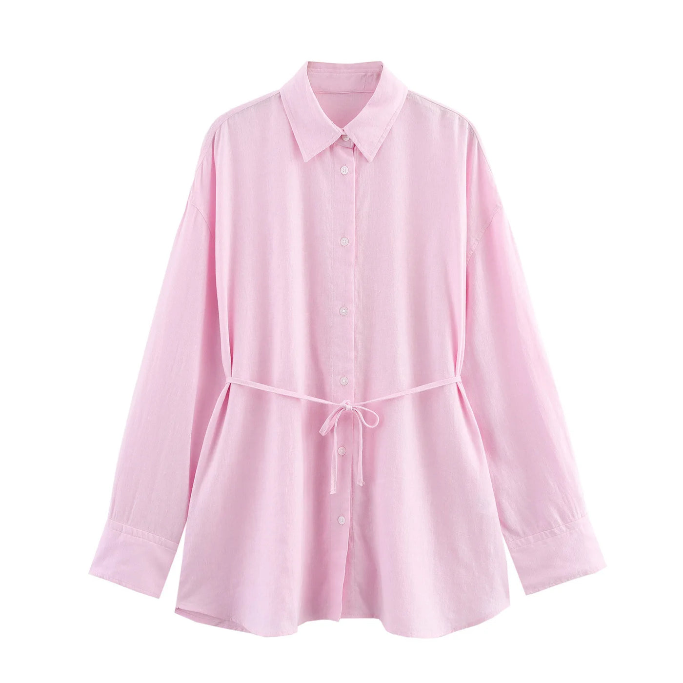 White Shirt For Women Fashion Cotton And Linen Loose Lace Up Blouse Spring Summer 2025 New Long Sleeve Simple Casual Shirts Lady