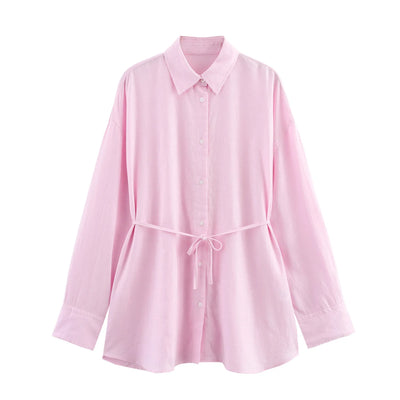 White Shirt For Women Fashion Cotton And Linen Loose Lace Up Blouse Spring Summer 2025 New Long Sleeve Simple Casual Shirts Lady